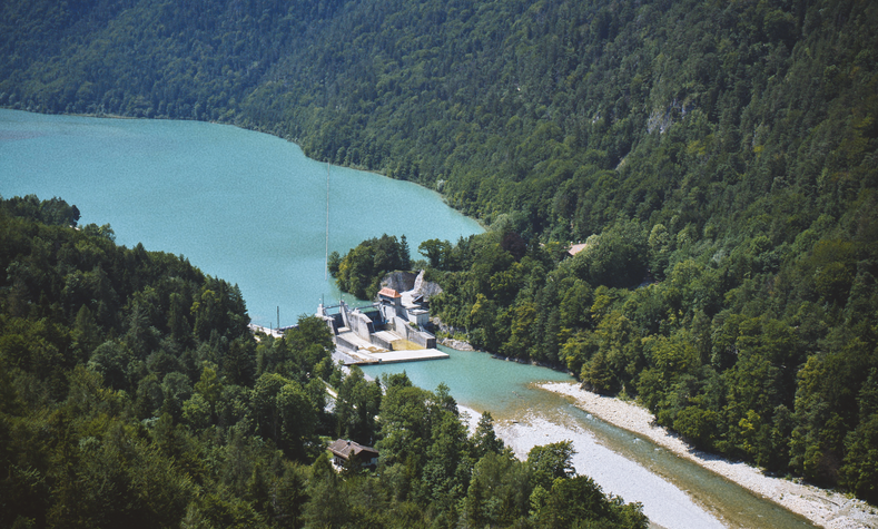 The dam at the Bad Reichenhall hydroelectric power station in Bavaria.