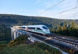 Ein ICE im Thüringer Wald auf der Schnellfahrstrecke zwischen Erfurt und Nürnberg. 