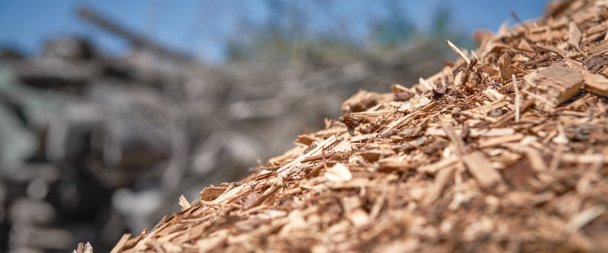 Eine Anhäufung von Holzhackschnitzeln, mit denen ein Werk geheizt wird.  | © DB AG / Faruk Hosseini