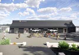 Eine Visualisierung des neuen nachhaltigen Empfangsgebäudes am Bahnhof Zorneding.