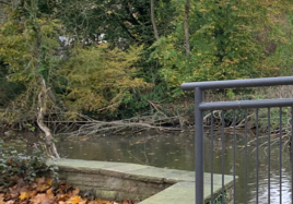 Wehr mit Hochwasserschutzwand