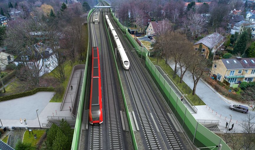 S-Bahnlinie S4 bei der Claudiusstraße in Hamburg
