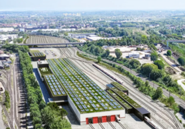 Eine grafische Simulation zeigt das geplante ICE-Werk der DB in Dortmund-Hafen.