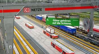 Gütertransport von DB Cargo am MegaHub Lehrte. | © Deutsche Bahn AG / Volker Emersleben