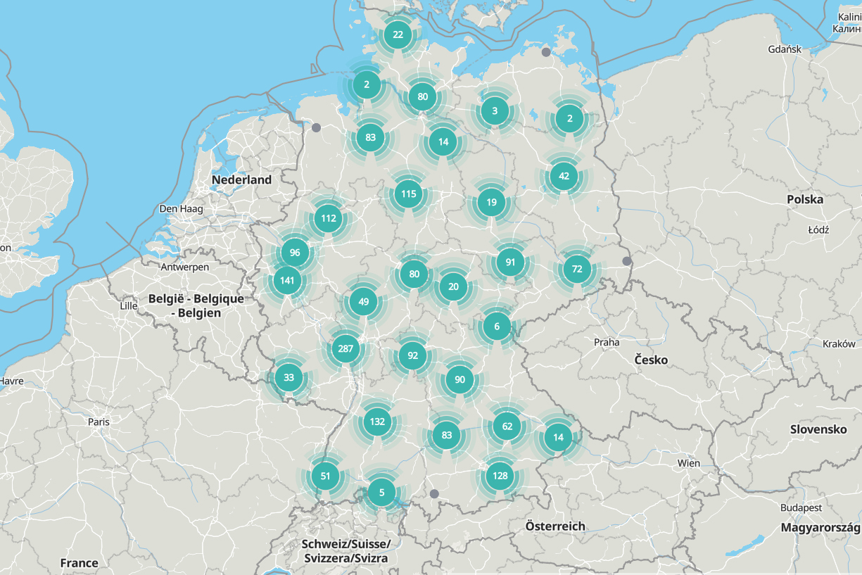 Die Grafik zeigt Lärmschutzmaßnahmen der DB auf einer Deutschlandkarte