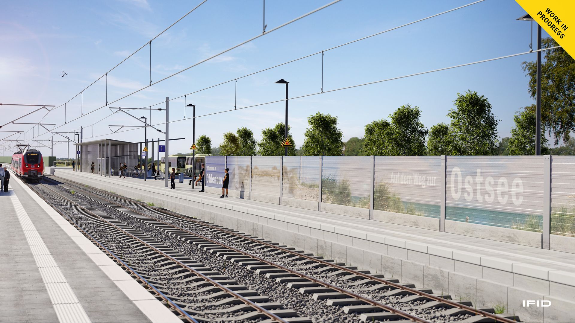 Modell einer neu gestalteten Schallschutzwand mit Ostsee-Motiv