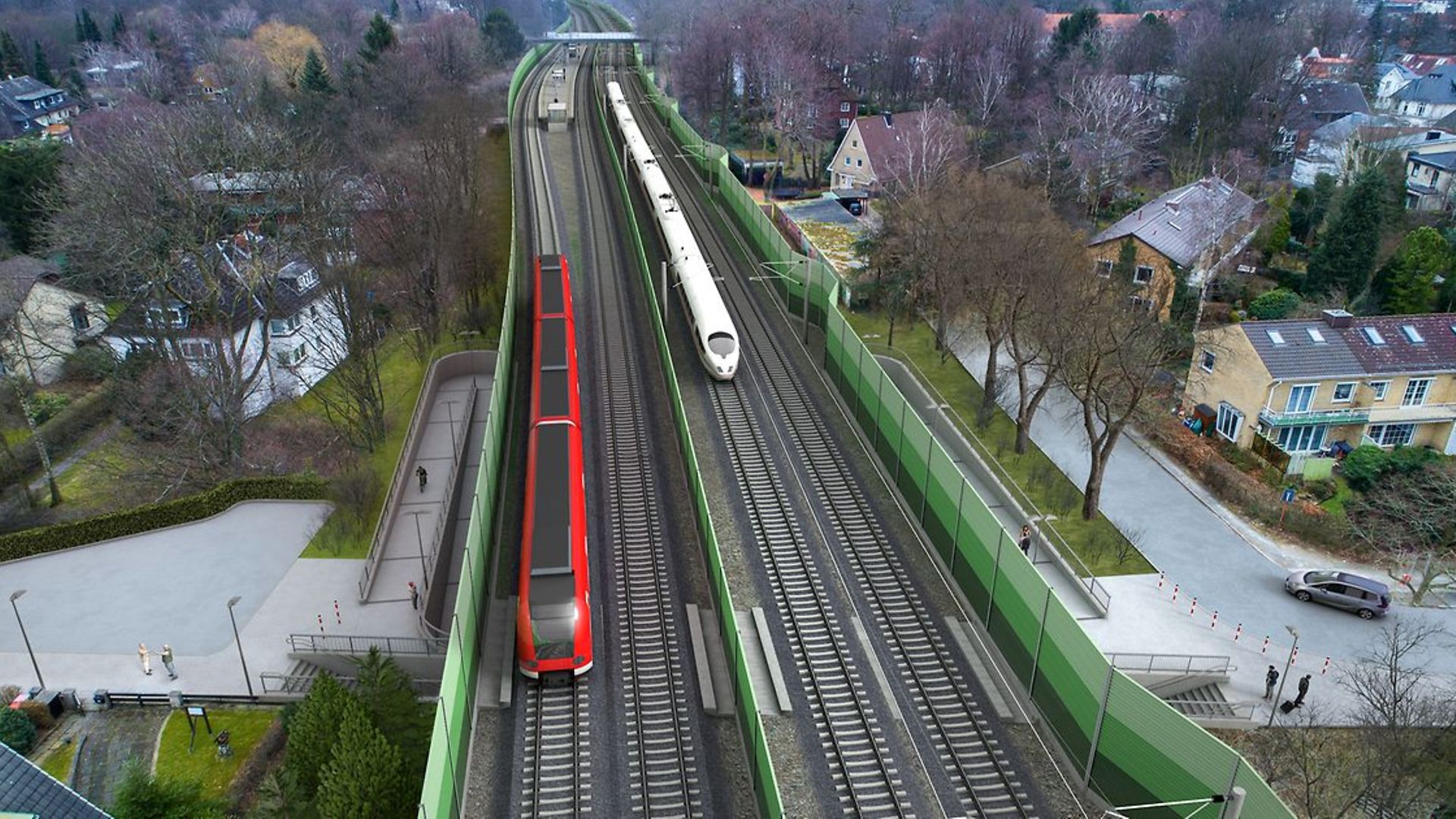 S-Bahnlinie S4 bei der Claudiusstraße in Hamburg