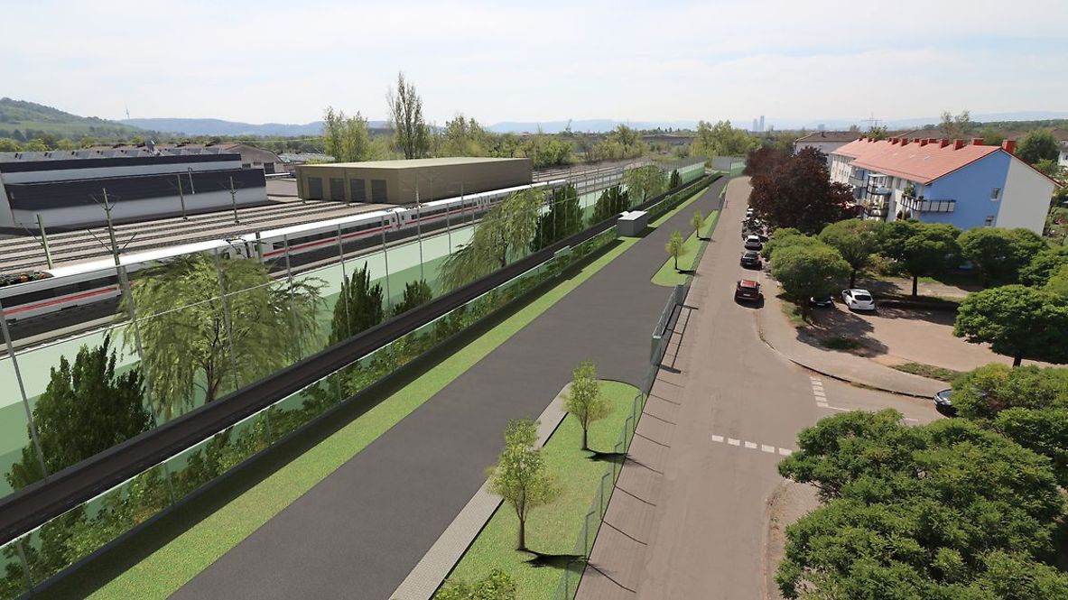 Eine Grafik der bunt gestalteten Schallschutzwände in Haltingen