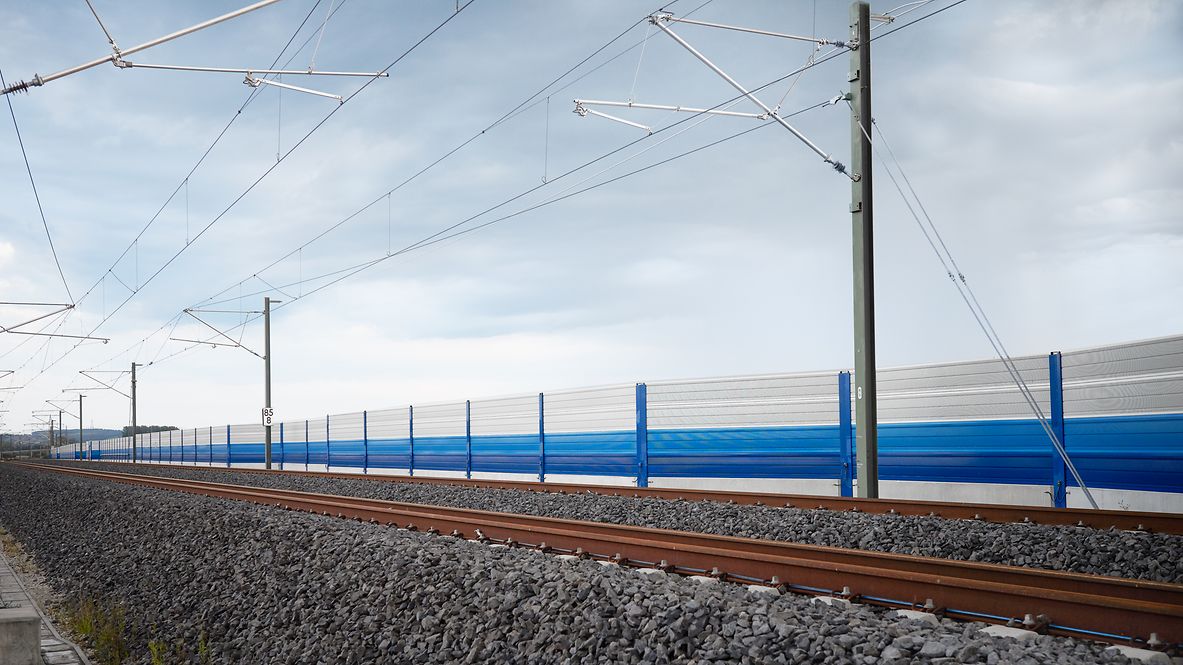 A noise barrier along a railway line