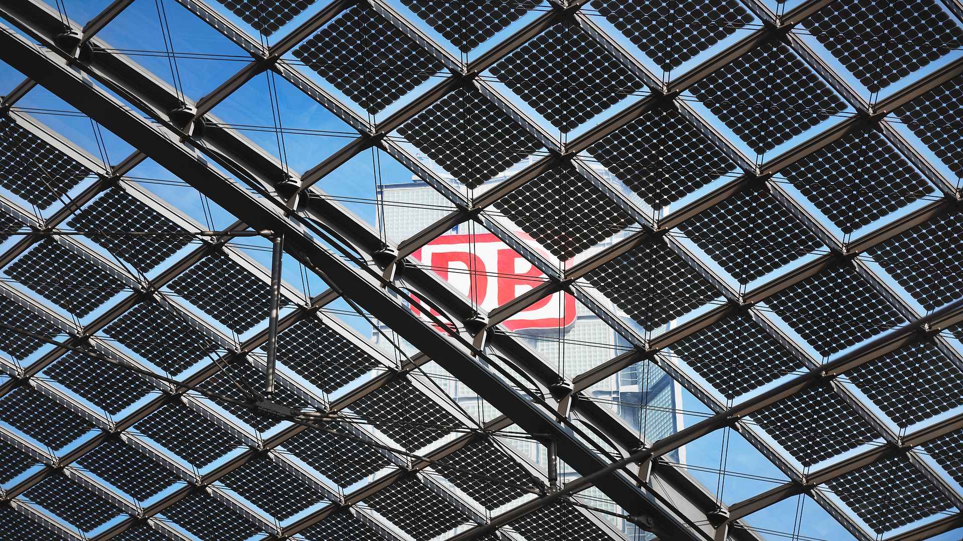 View from below of the photovoltaic system on the roof of Berlin Central Station