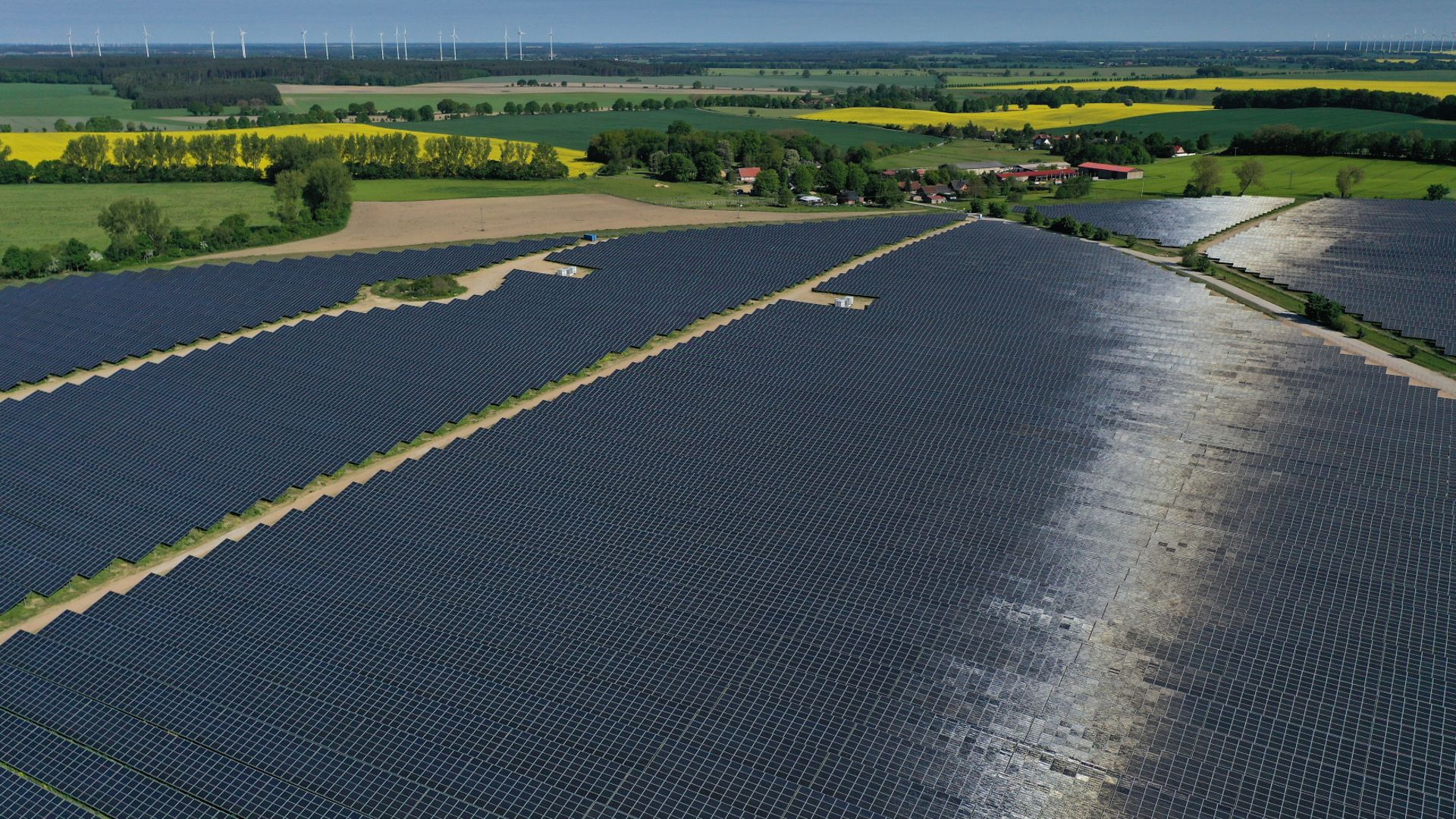 A bird's eye view of the solar park in Gaarz.