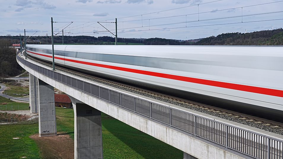 Aurachtal bridge in Markt Emskirchen with ICE in motion 