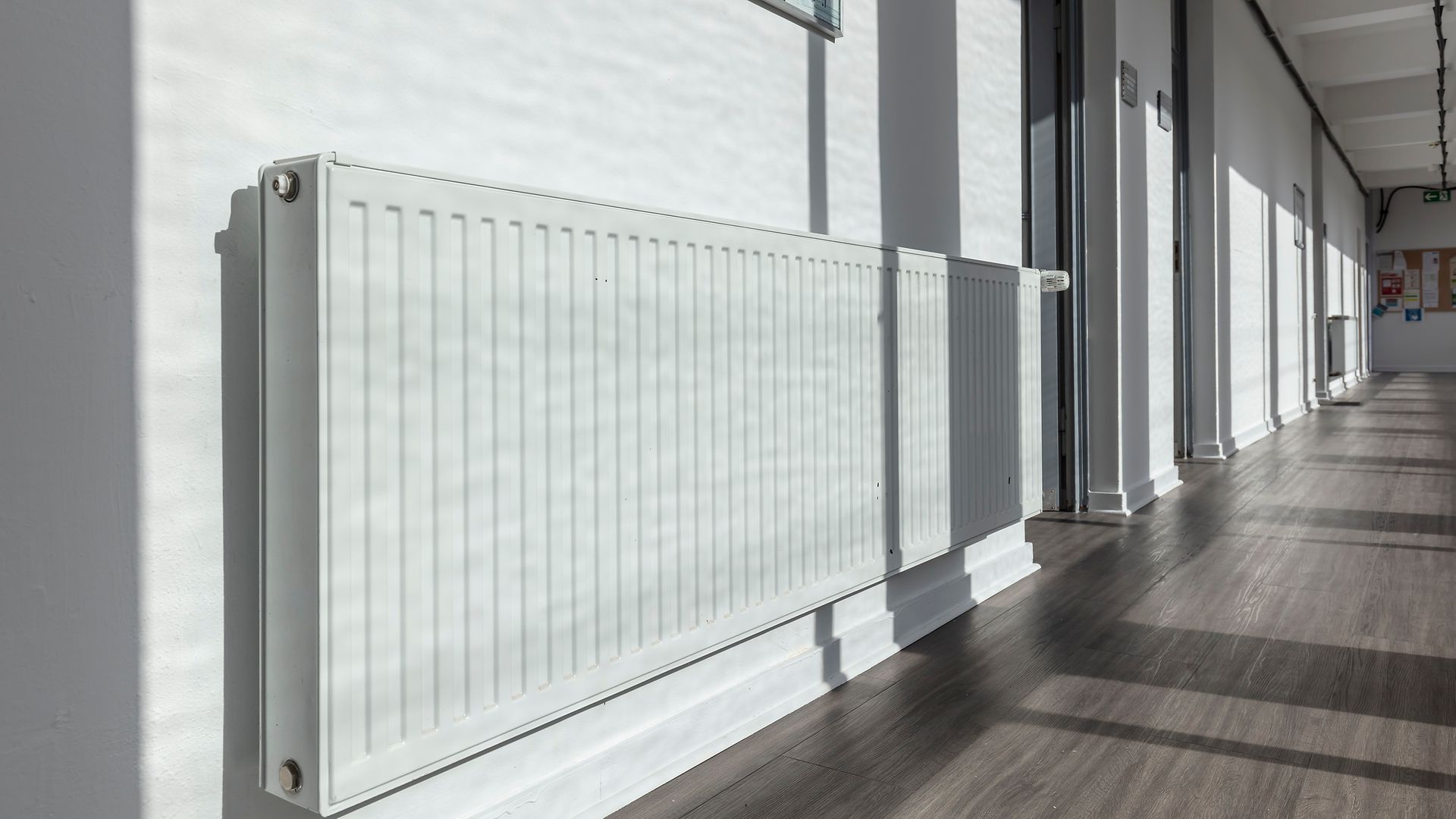 A radiator in a train station building