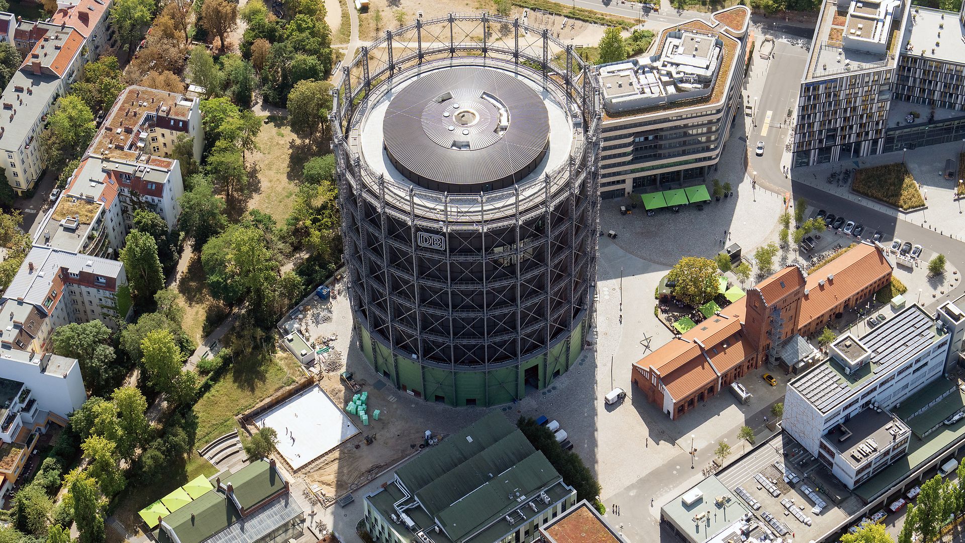 View of the EUREF Campus with gasometer from above