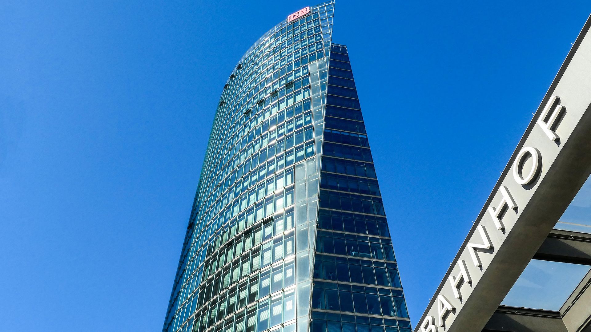 The DB Group headquarter at Potsdamer Platz photographed from below