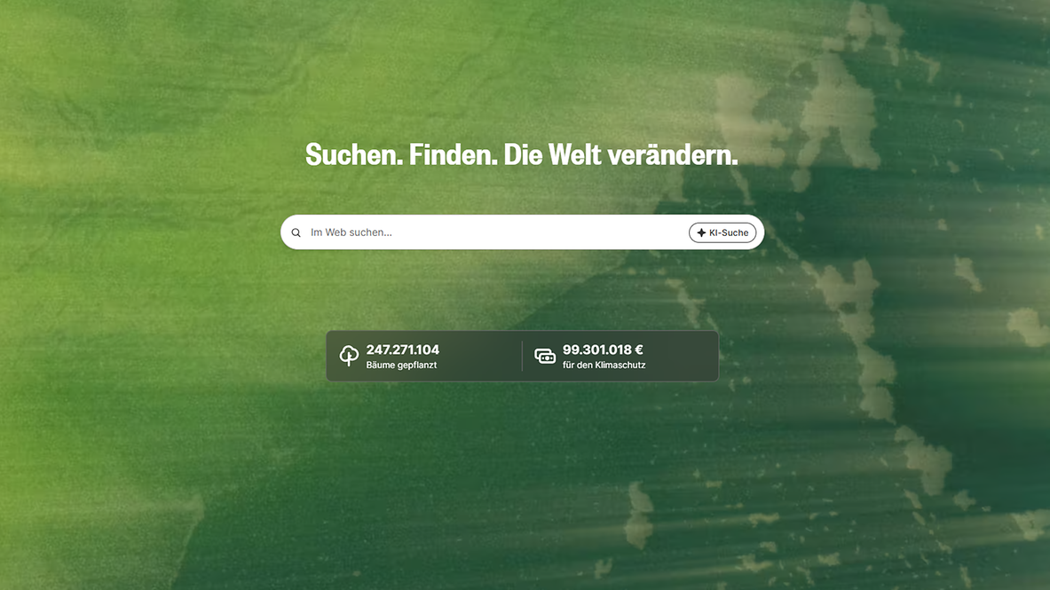 Startbildschirm der Suchmaschine Ecosia 